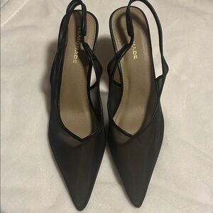 Lemonade Zayla Black Mesh Pointed Slingback Heels